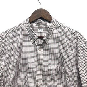 Uniqlo Men's Long Sleeve Plaid Shirt Size XL White Prep Button Up Casual Pockets